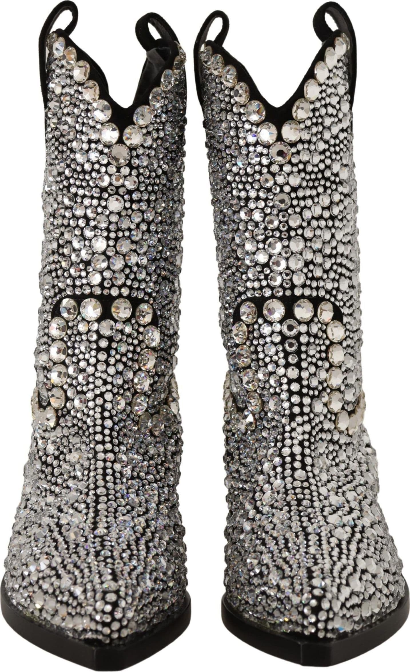 Dolce & Gabbana Black Suede Strass Crystal Cowgirl Boots - 6