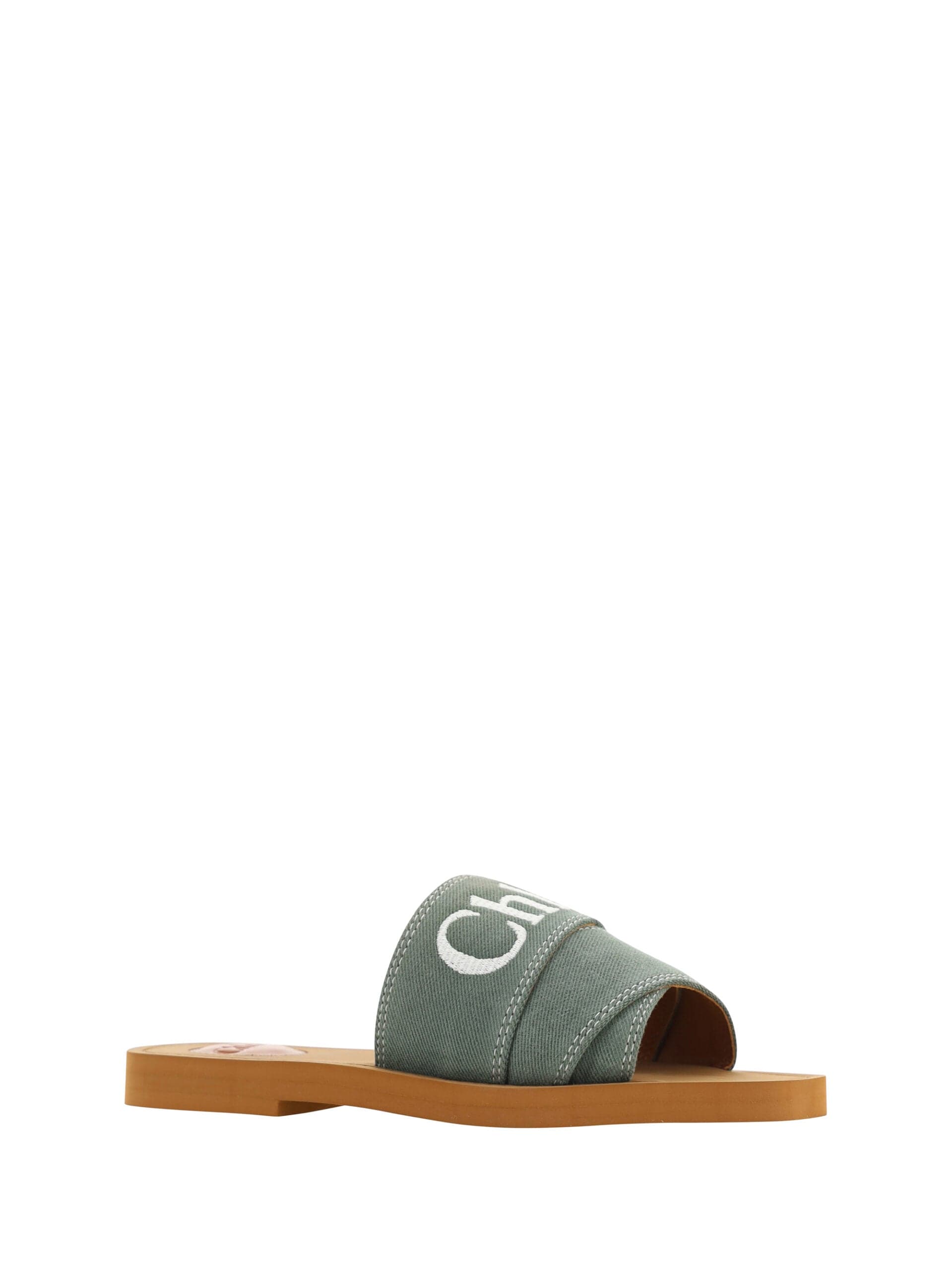 Chloé Forest Green Cotton Slides Woody Sandals - 2