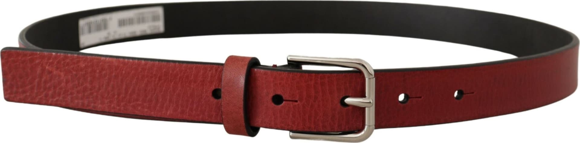 Dolce & Gabbana Maroon Vitello Leather Silver Metal Belt - 2