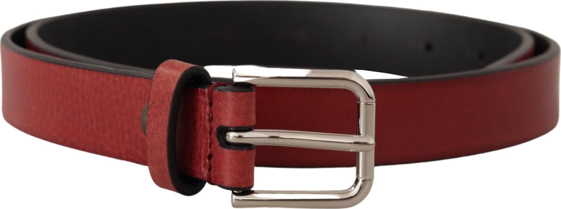 Dolce & Gabbana Maroon Vitello Leather Silver Metal Belt - 3