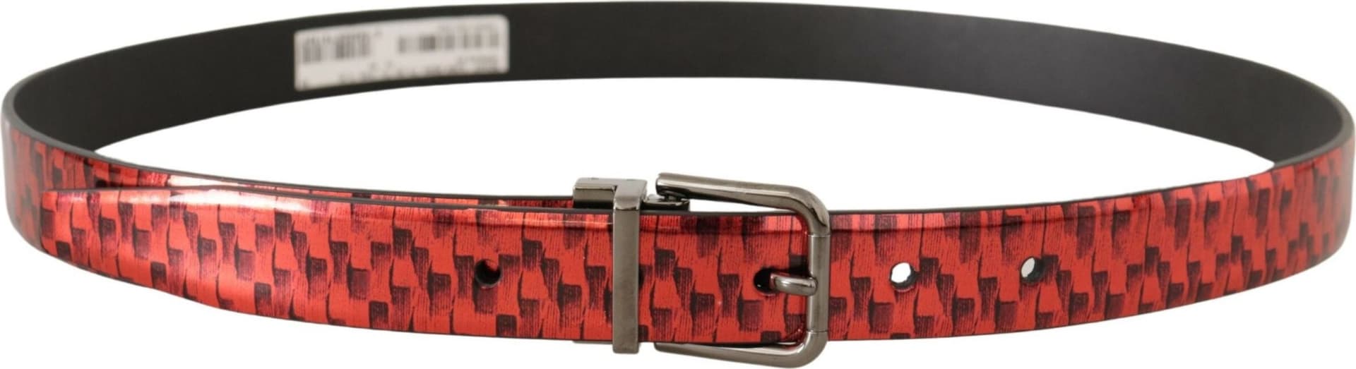 Dolce & Gabbana Red Herringbone Leather Gray Tone Buckle Belt - 2