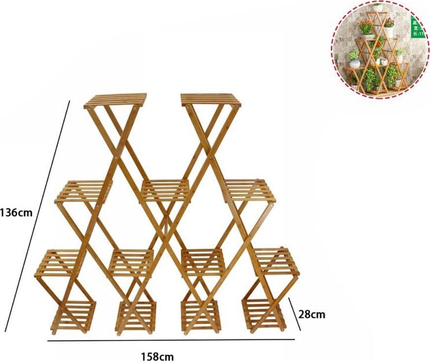 SCAFFALE PORTAFIORI PIANTE IN BAMBÙ NATURALE 4–13 RIPIANI PORTAVASI 136X28X158CM 70442A - 2