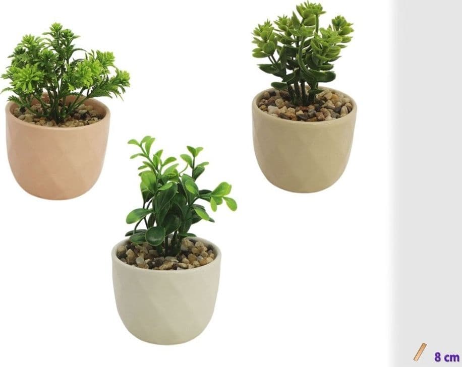 SET 3PZ VASETTO IN CERAMICA COLORATO CON PIANTINA ARTIFICIALE ASSORTITA 8CM CASA 164230 - 2