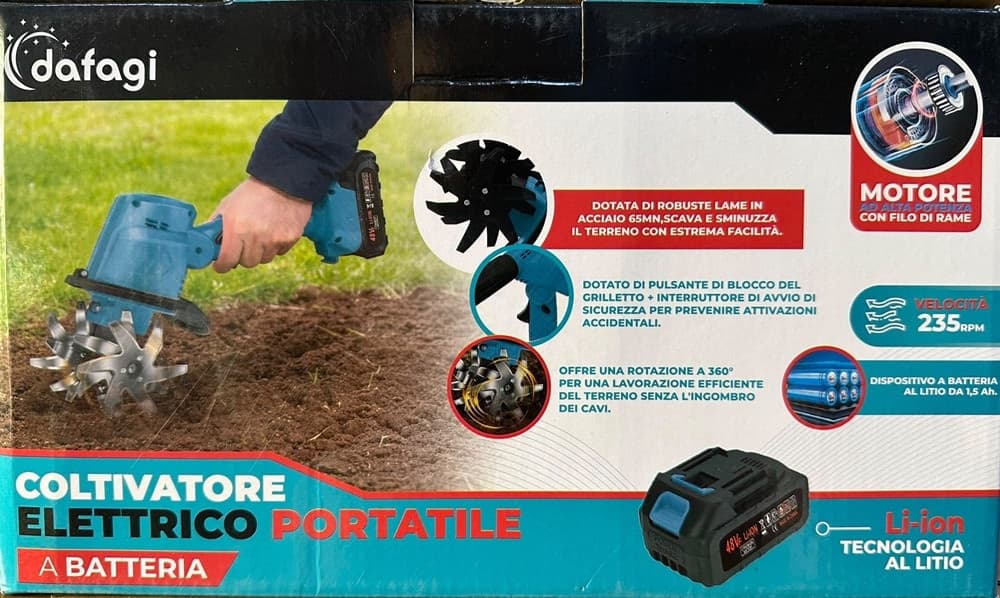 COLTIVATORE ELETTRICO PORTATILE A BATTERIA ALTA POTENZA VELOCITÀ 235RPM MOTOZAPPA GIARDINO - 2