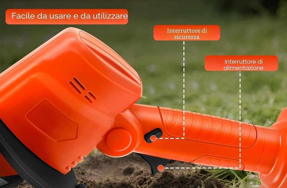 COLTIVATORE ELETTRICO PORTATILE A BATTERIA ALTA POTENZA VELOCITÀ 235RPM MOTOZAPPA GIARDINO - 7