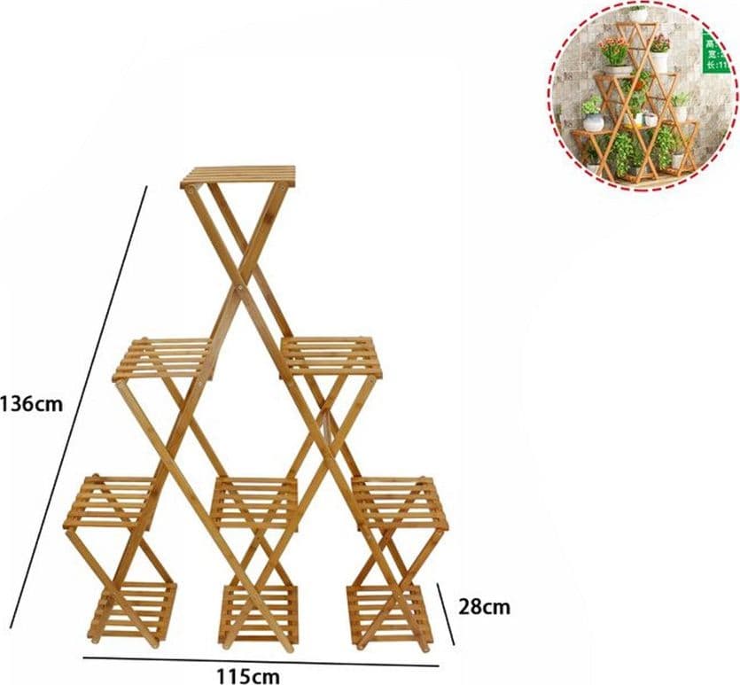 SCAFFALE PORTAFIORI PIANTE IN BAMBÙ NATURALE 4–9 RIPIANI PORTAVASI 136X28X115CM 70441A - 2