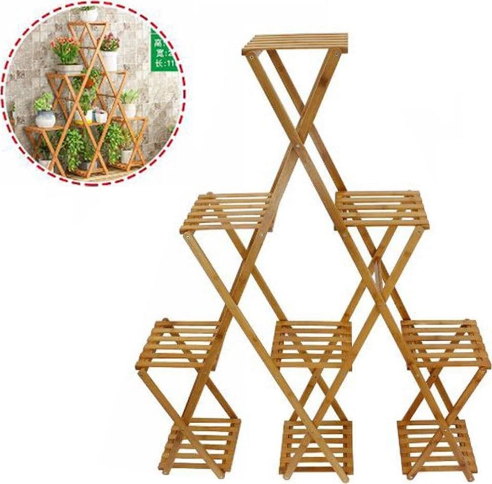 SCAFFALE PORTAFIORI PIANTE IN BAMBÙ NATURALE 4–9 RIPIANI PORTAVASI 136X28X115CM 70441A - 3
