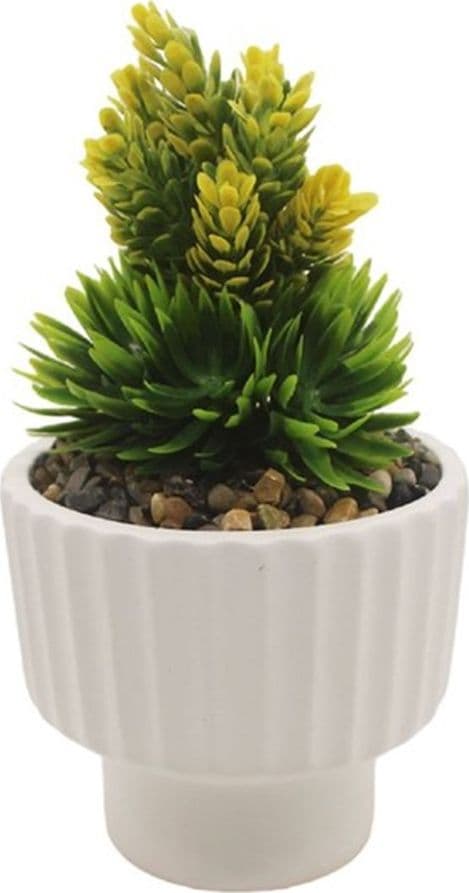VASETTO CERAMICA BIANCO STRIATO CON PIANTINA ARTIFICIALE ASSORTITA 18CM DECORO CASA 164322 - 3