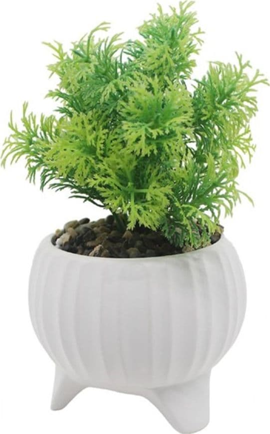 VASETTO CERAMICA BIANCO A COSTE CON PIANTINA ARTIFICIALE ASSORTITA 18CM DECORO CASA 164339 - 3
