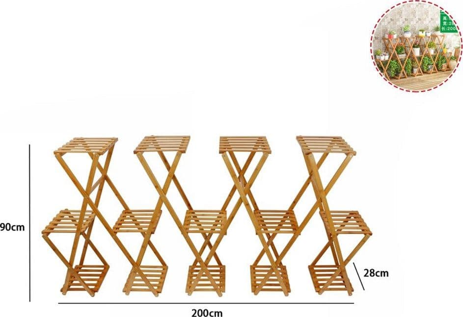 SCAFFALE PORTAFIORI PIANTE IN BAMBÙ NATURALE 3–14 RIPIANI PORTAVASI 90X28X200CM 70440A - 2