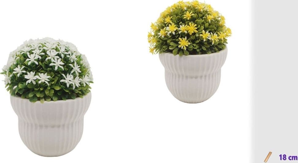 VASETTO IN CERAMICA CON FIORI PIANTINA ARTIFICIALE ASSORTITA 18CM DECORAZIONE CASA 164308 - 2