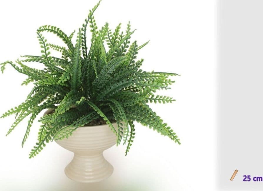 VASO CERAMICA BIANCO CON PIANTA ARTIFICIALE FELCE DI BOSTON 25CM DECORAZIONE CASA 164407 - 2