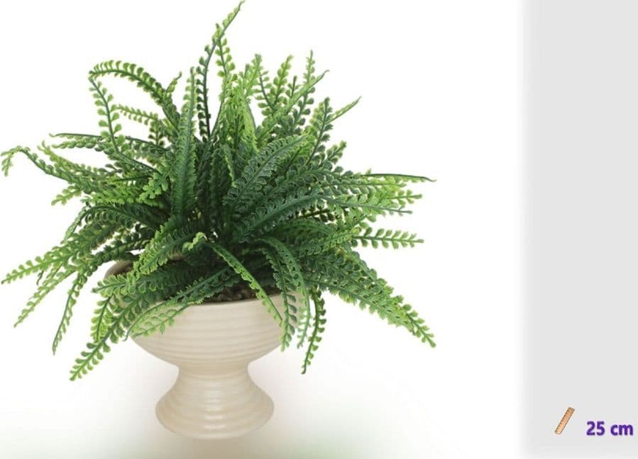 VASO CERAMICA BIANCO CON PIANTA ARTIFICIALE FELCE DI BOSTON 25CM DECORAZIONE CASA 164407 - 2