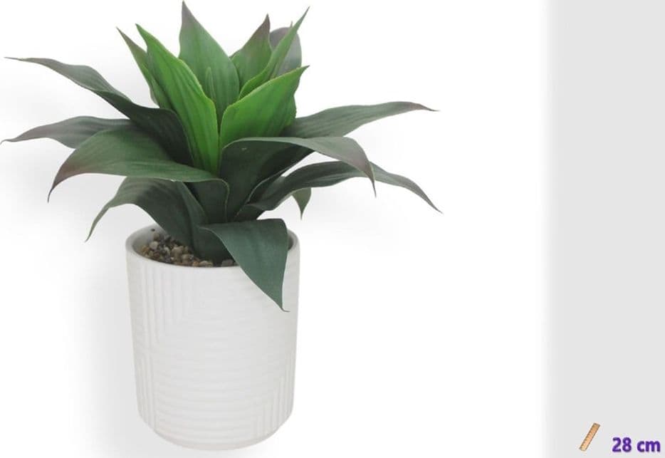 VASO CERAMICA BIANCO TEXTURE A RIGHE CON PIANTA ARTIFICIALE 28CM DECORAZIONE CASA 164391 - 2