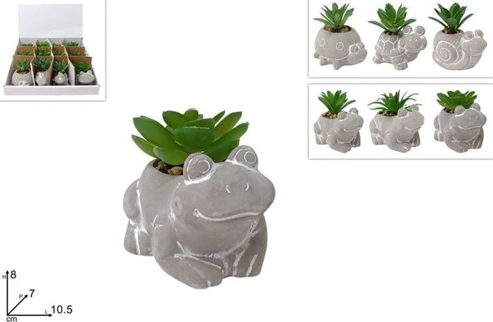SET 12PZ VASO FORMA DI ANIMALI CON PIANTINA GRASSA SINTETICA ASSORTITA DECORATIVA 696577 - 2