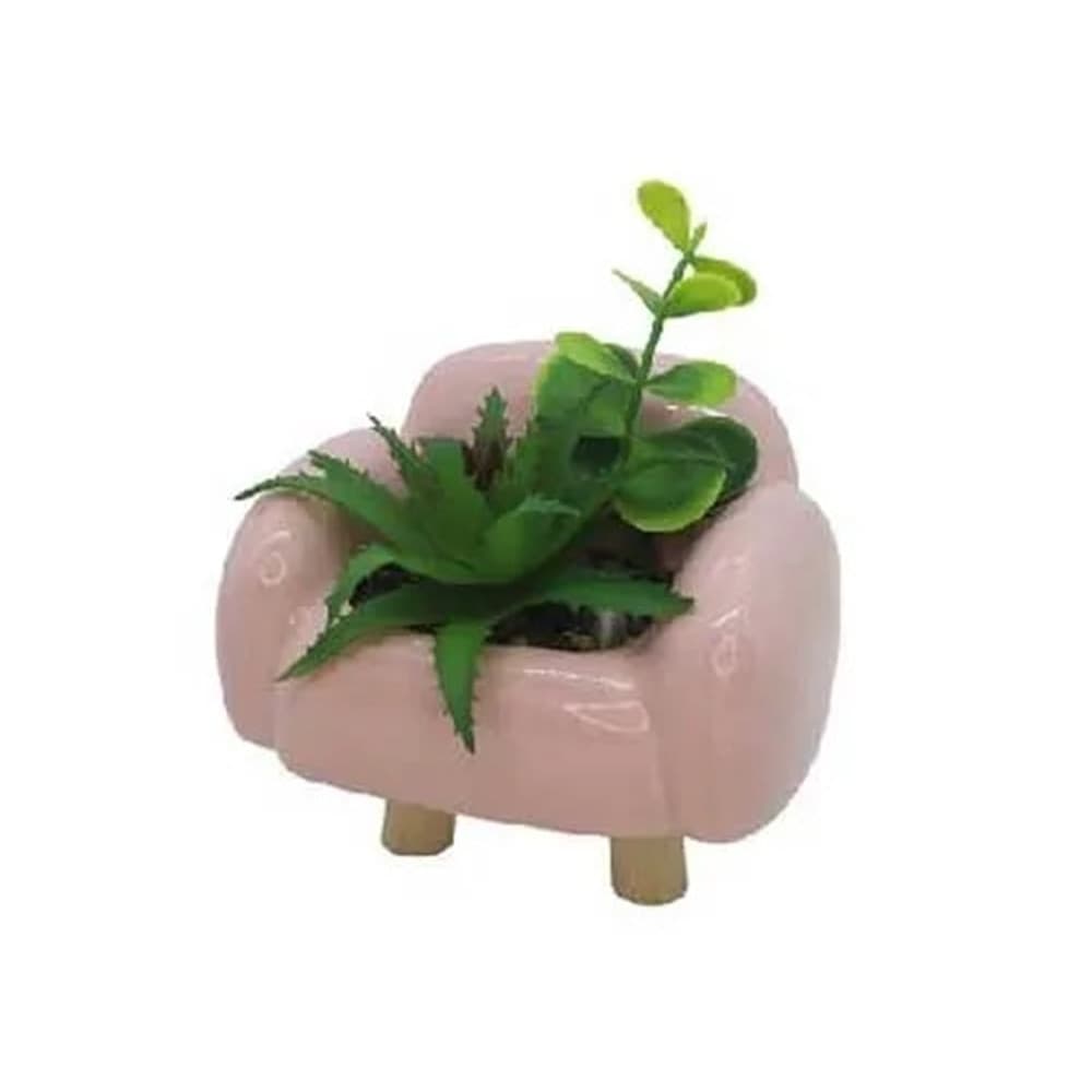 VASO FORMA DI DIVANO POLTRONA CON PIANTINA SINTETICA ASSORTITA 10X8X9CM DECORATIVA 166265 - 4