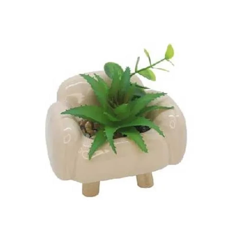 VASO FORMA DI DIVANO POLTRONA CON PIANTINA SINTETICA ASSORTITA 10X8X9CM DECORATIVA 166265 - 5