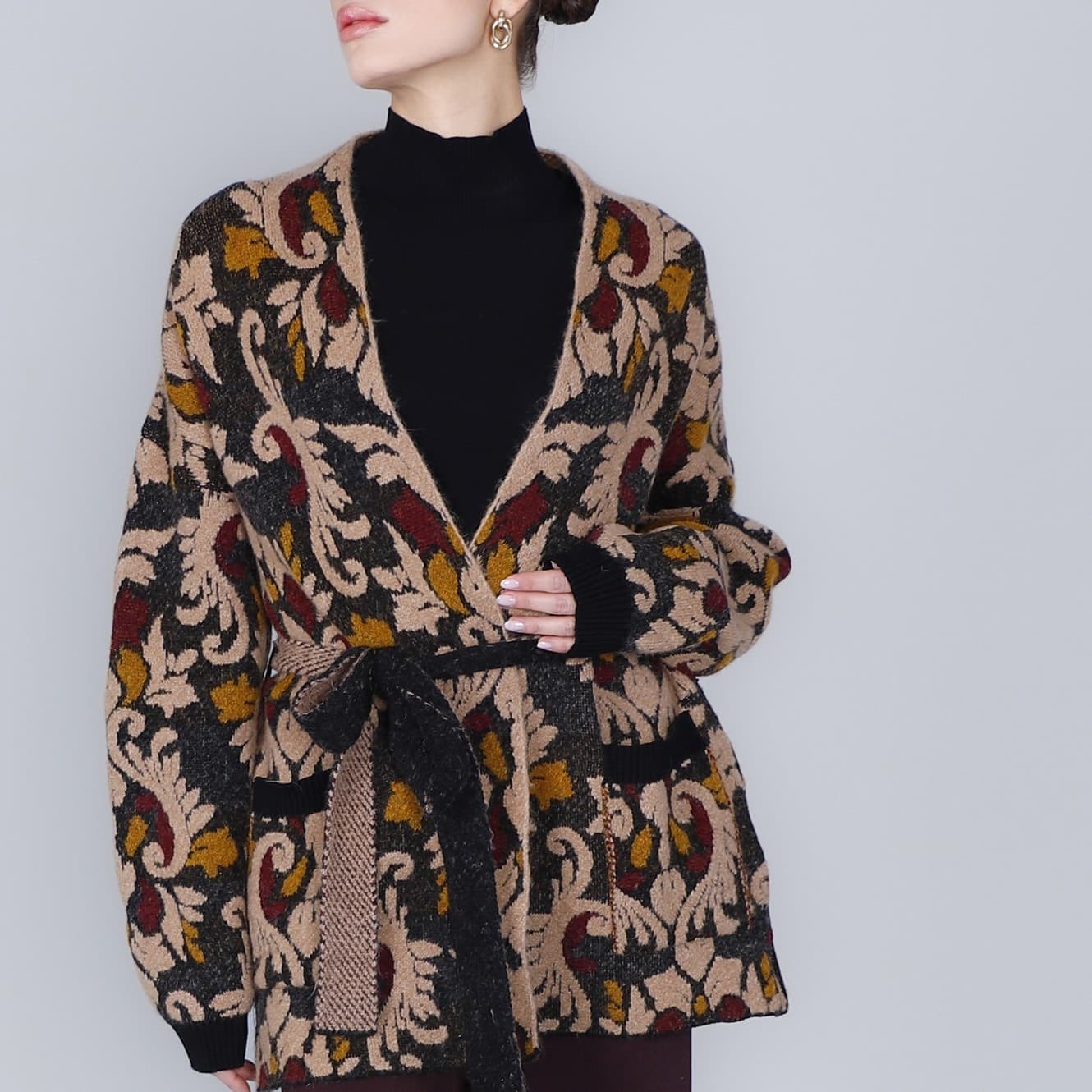 MAXY CARDIGAN CON CINTURA JACQUARD - 3