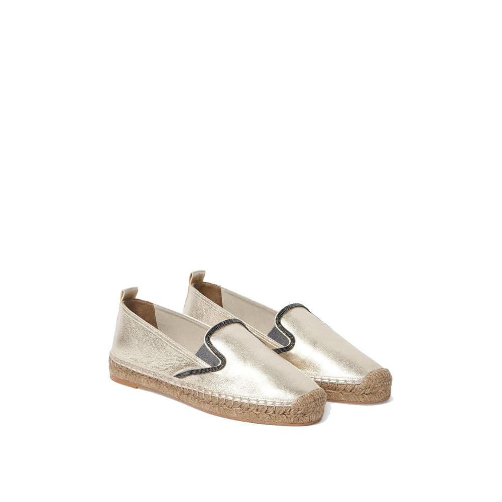 Brunello Cucinelli Gold Leather Espadrilles - 2