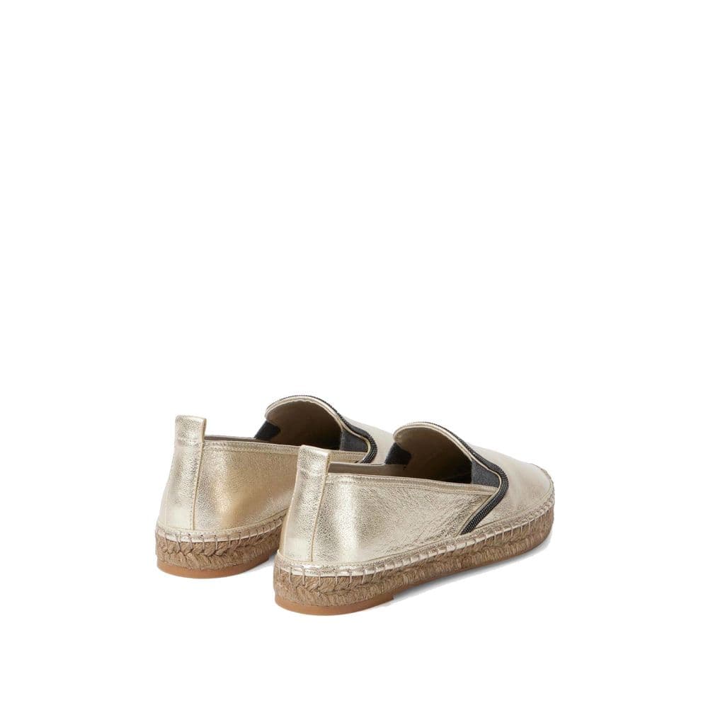 Brunello Cucinelli Gold Leather Espadrilles - 3