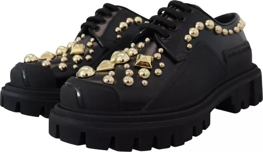 Dolce & Gabbana Black Leather Trekking Derby Embellished Shoes - 2