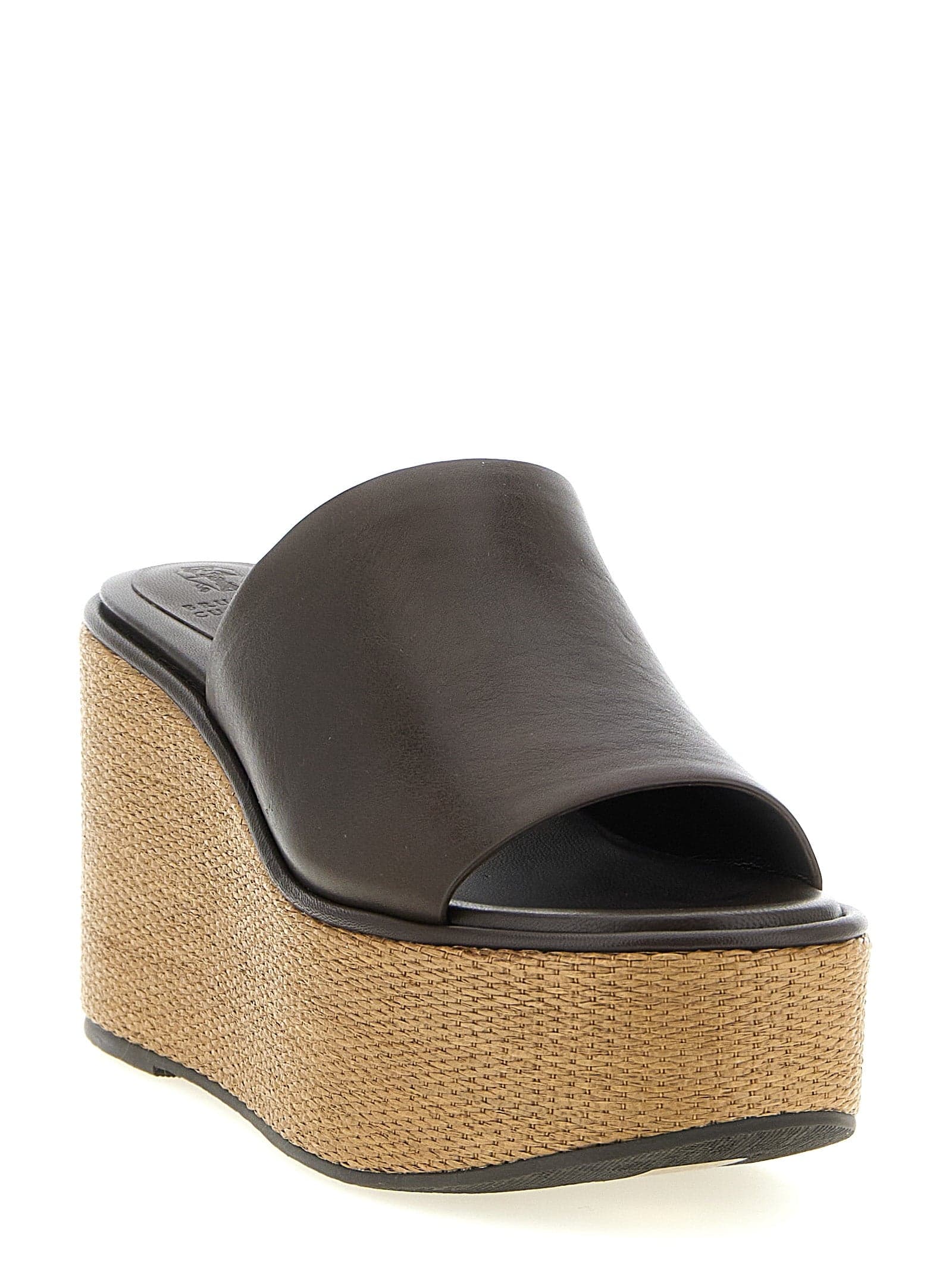 Brunello Cucinelli Brown Calfskin Wedge Sandals - 2