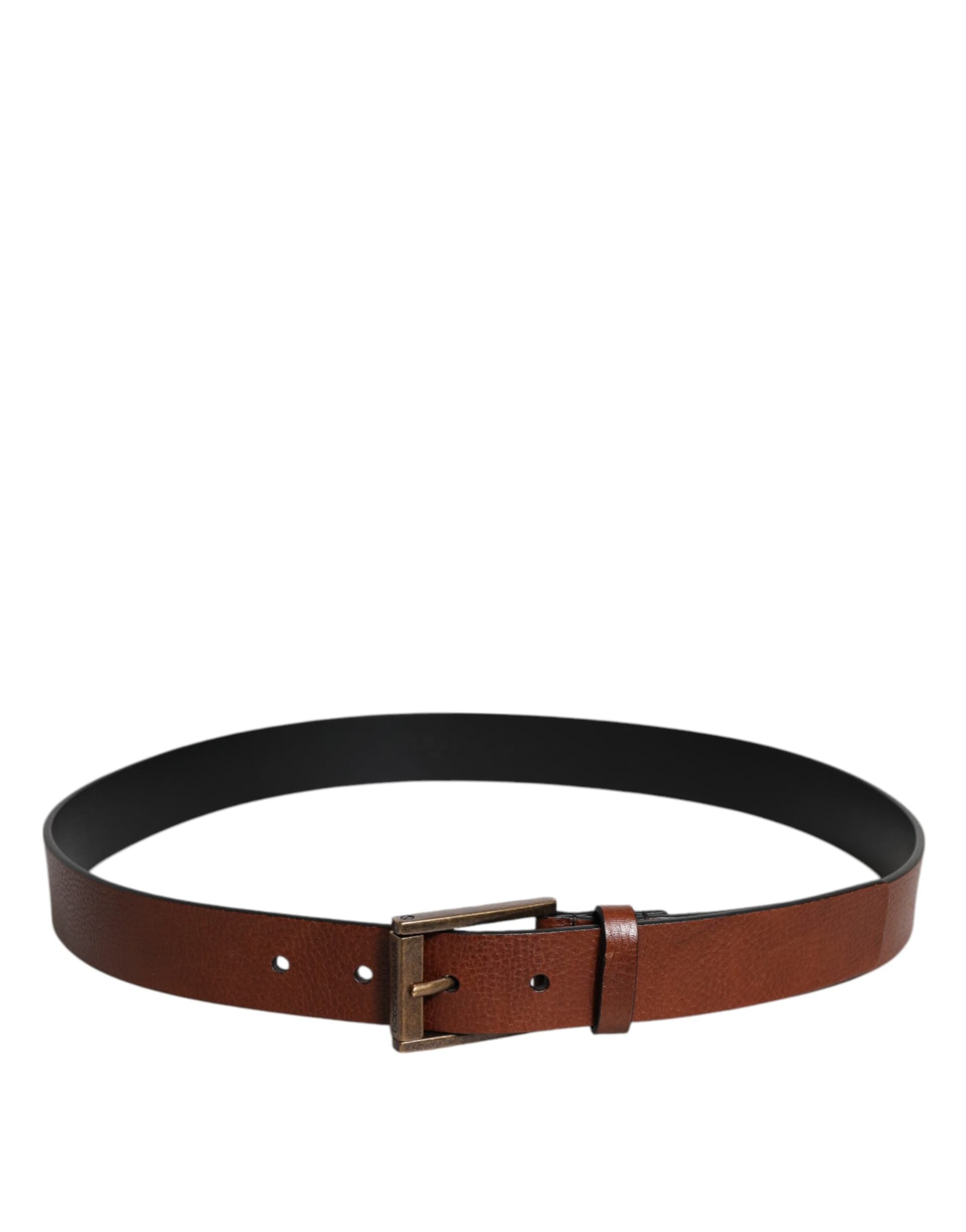 Dolce & Gabbana Brown Calf Leather Classic Metal Buckle Belt - 3