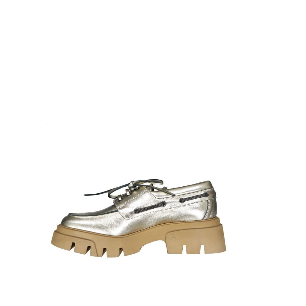 Brunello Cucinelli Gold Leather Platform Loafers - 3