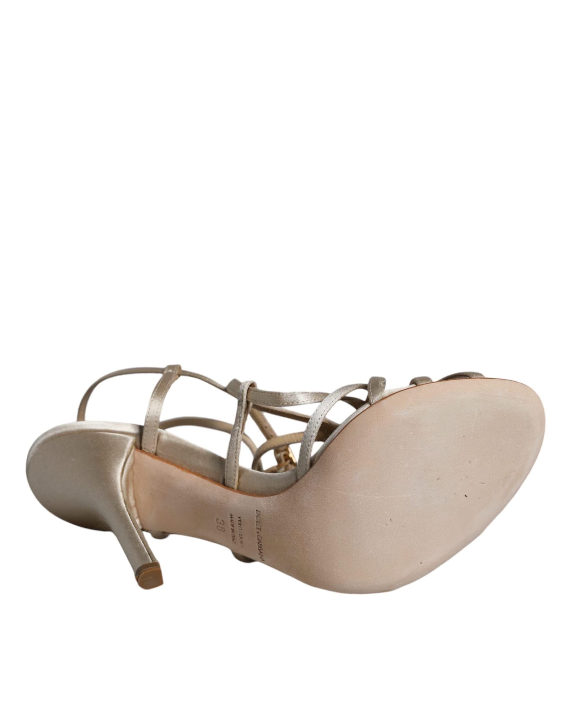 Dolce & Gabbana Beige Leather Stiletto Heels Sandals Shoes - 7