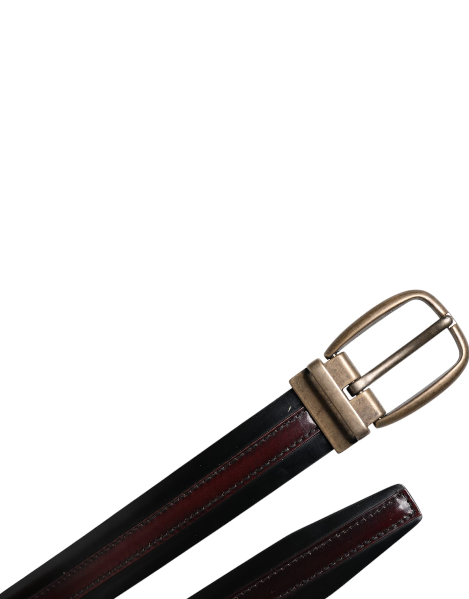 Dolce & Gabbana Black Burgundy Calfskin Metal Logo Buckle Belt - 6