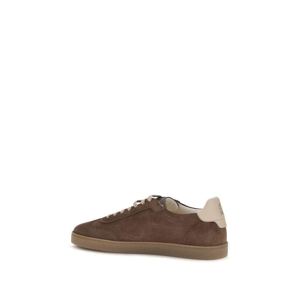 Brunello Cucinelli Beige Calf Leather Bos Taurus Low Top Sneakers - 3