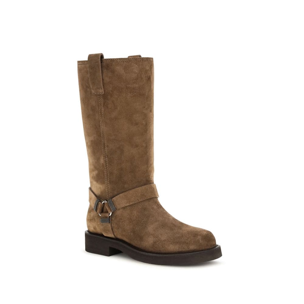 Brunello Cucinelli Brown Calf Leather Bos Taurus Flat Boots - 2