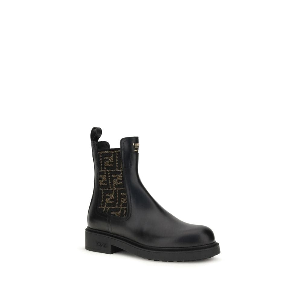 Fendi Black Calf Leather Bos Taurus Ankle Boots - 2