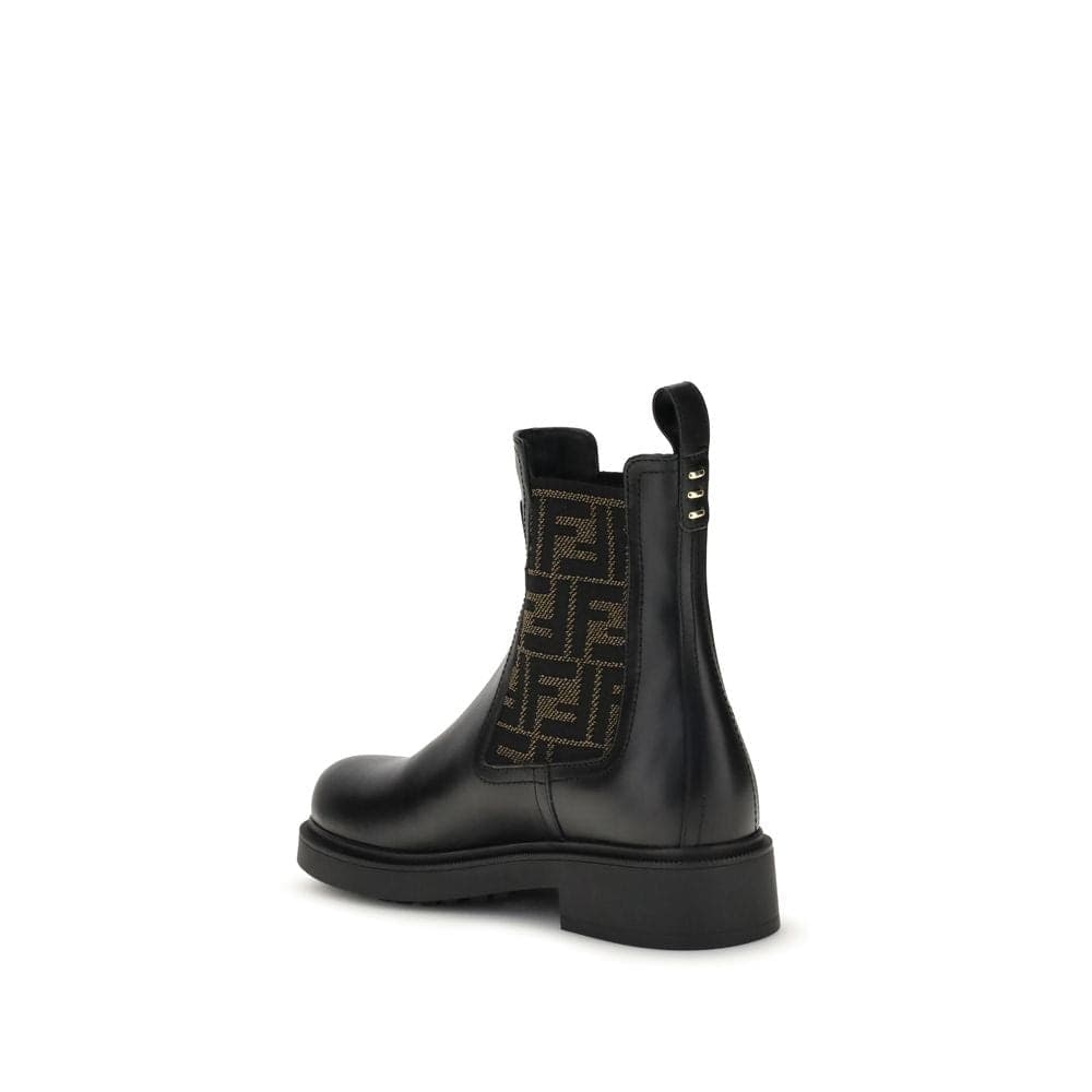 Fendi Black Calf Leather Bos Taurus Ankle Boots - 3