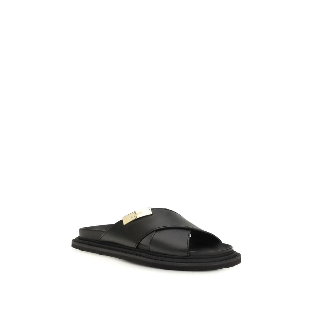 Moschino Black Calf Leather Bos Taurus Flat Sandals - 2