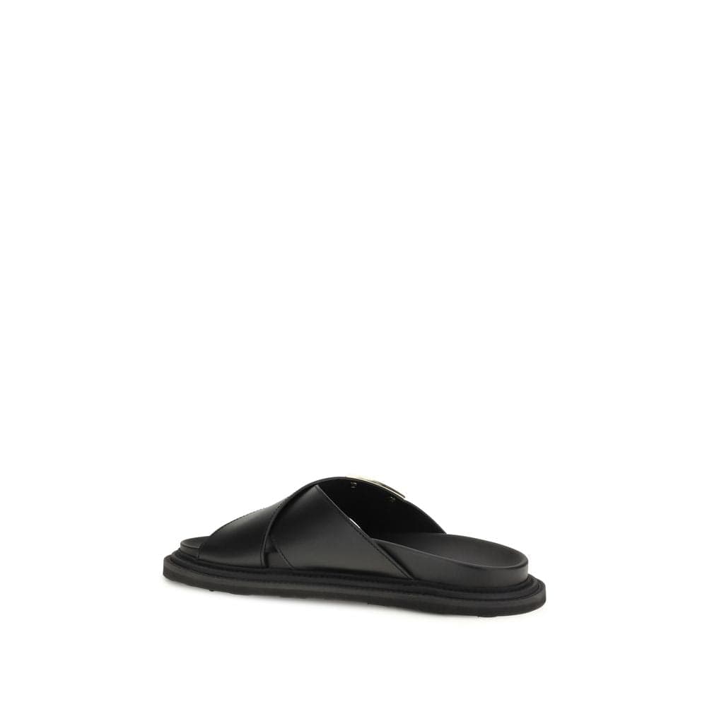 Moschino Black Calf Leather Bos Taurus Flat Sandals - 3