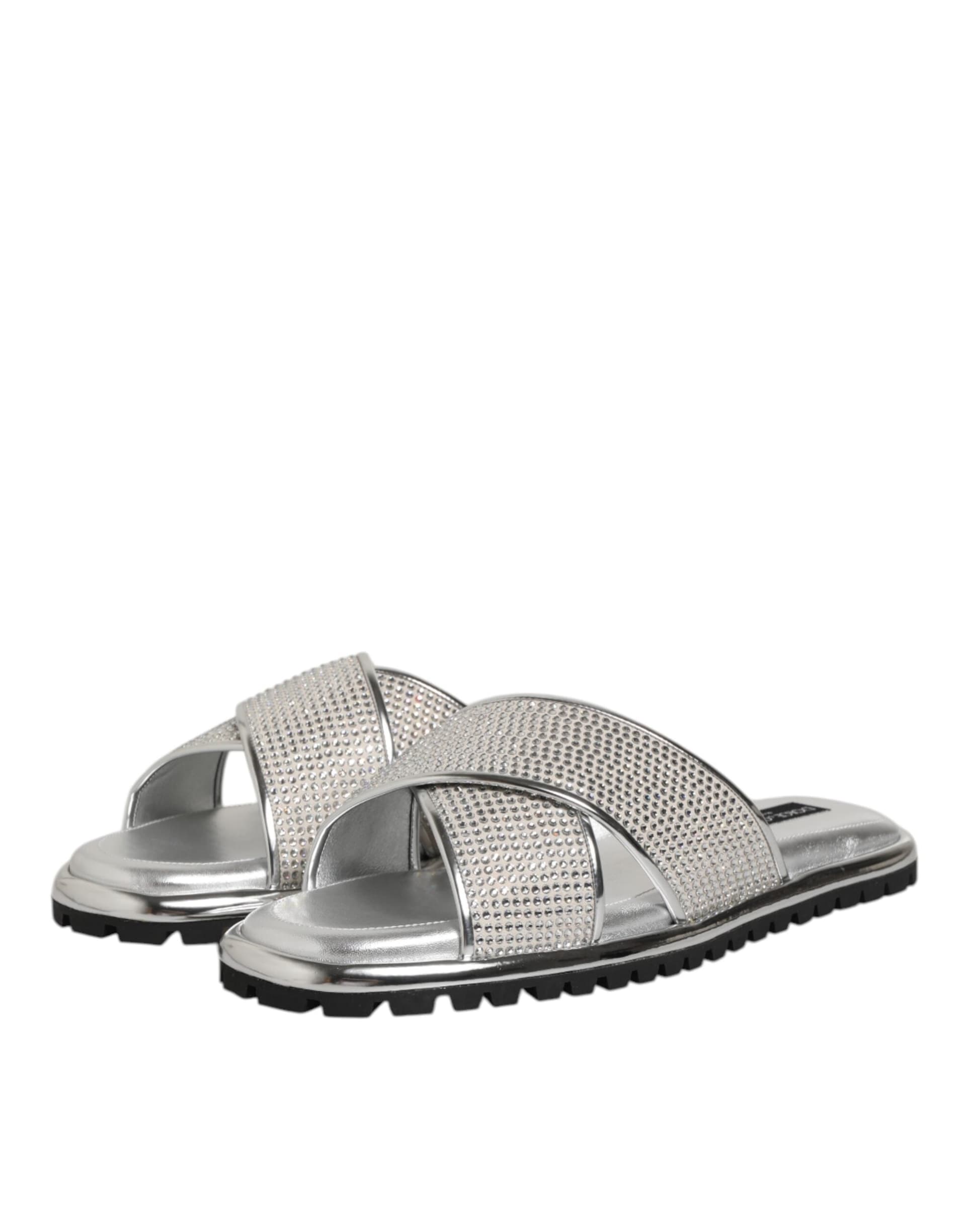 Dolce & Gabbana Silver Strass Slides Flats Slippers Shoes - 3