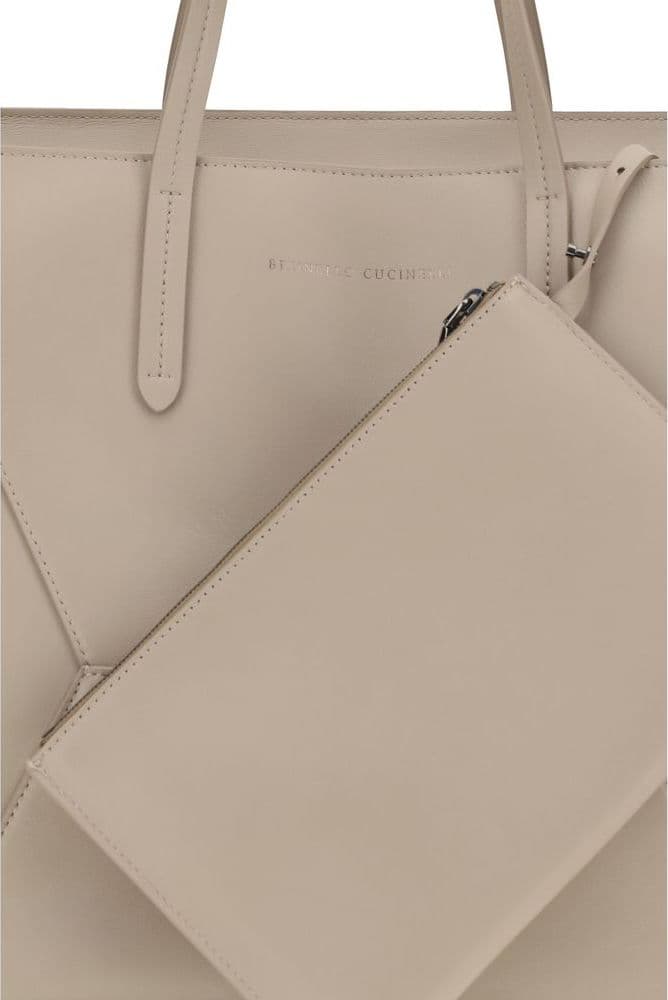 Brunello Cucinelli Beige Calf Leather Bos Taurus Shoulder Bag - 4