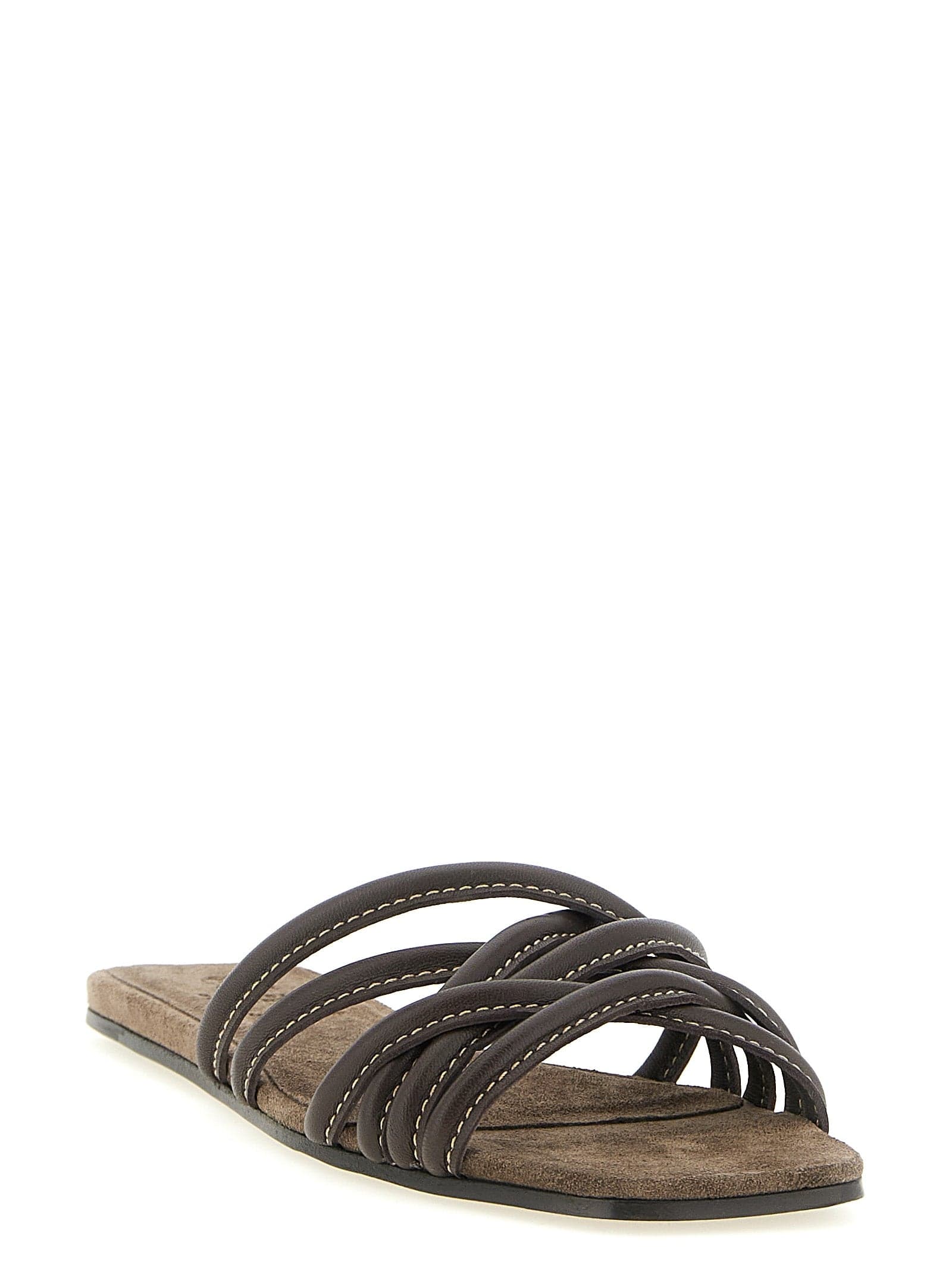 Brunello Cucinelli Brown Lamb Leather Slides - 2