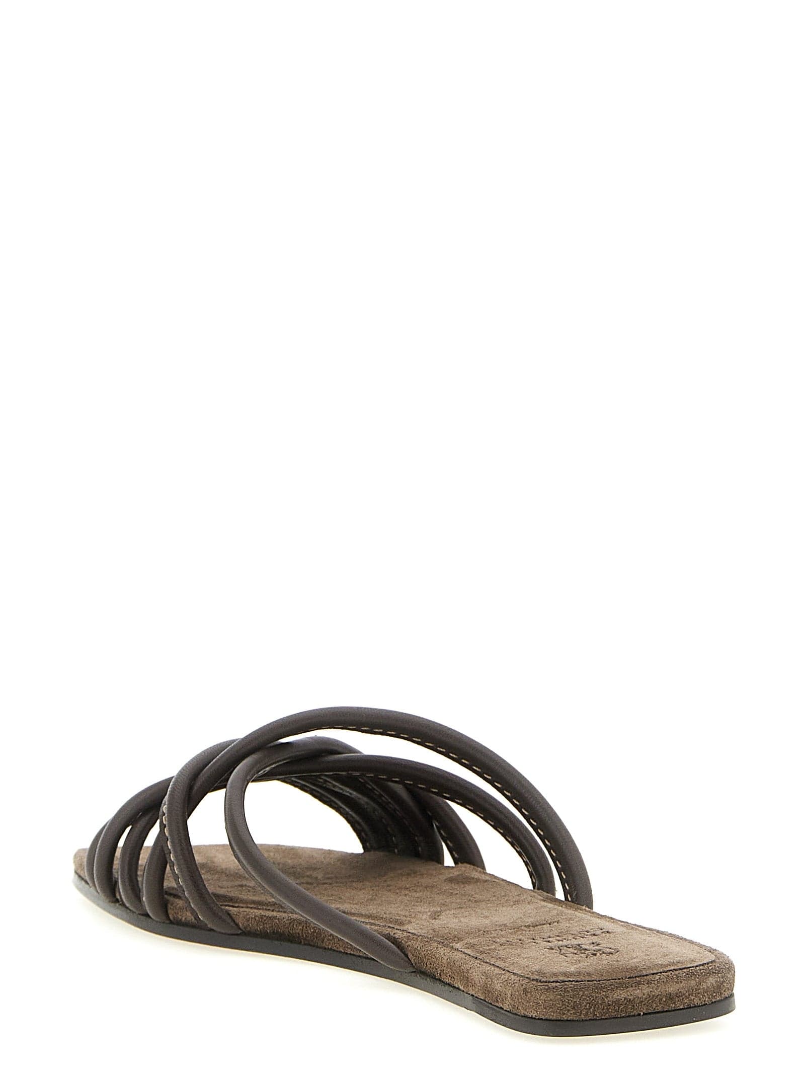 Brunello Cucinelli Brown Lamb Leather Slides - 3