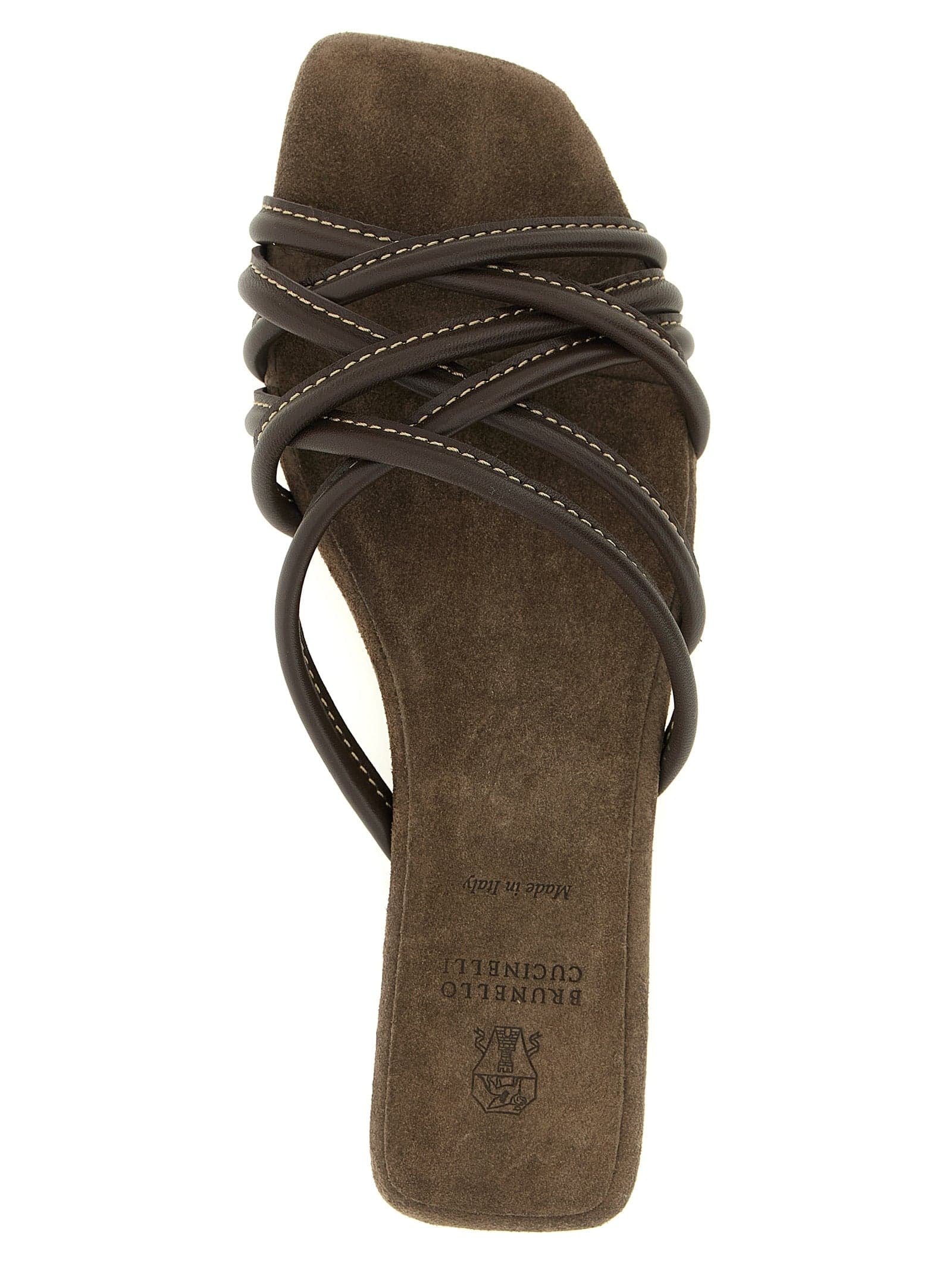 Brunello Cucinelli Brown Lamb Leather Slides - 4