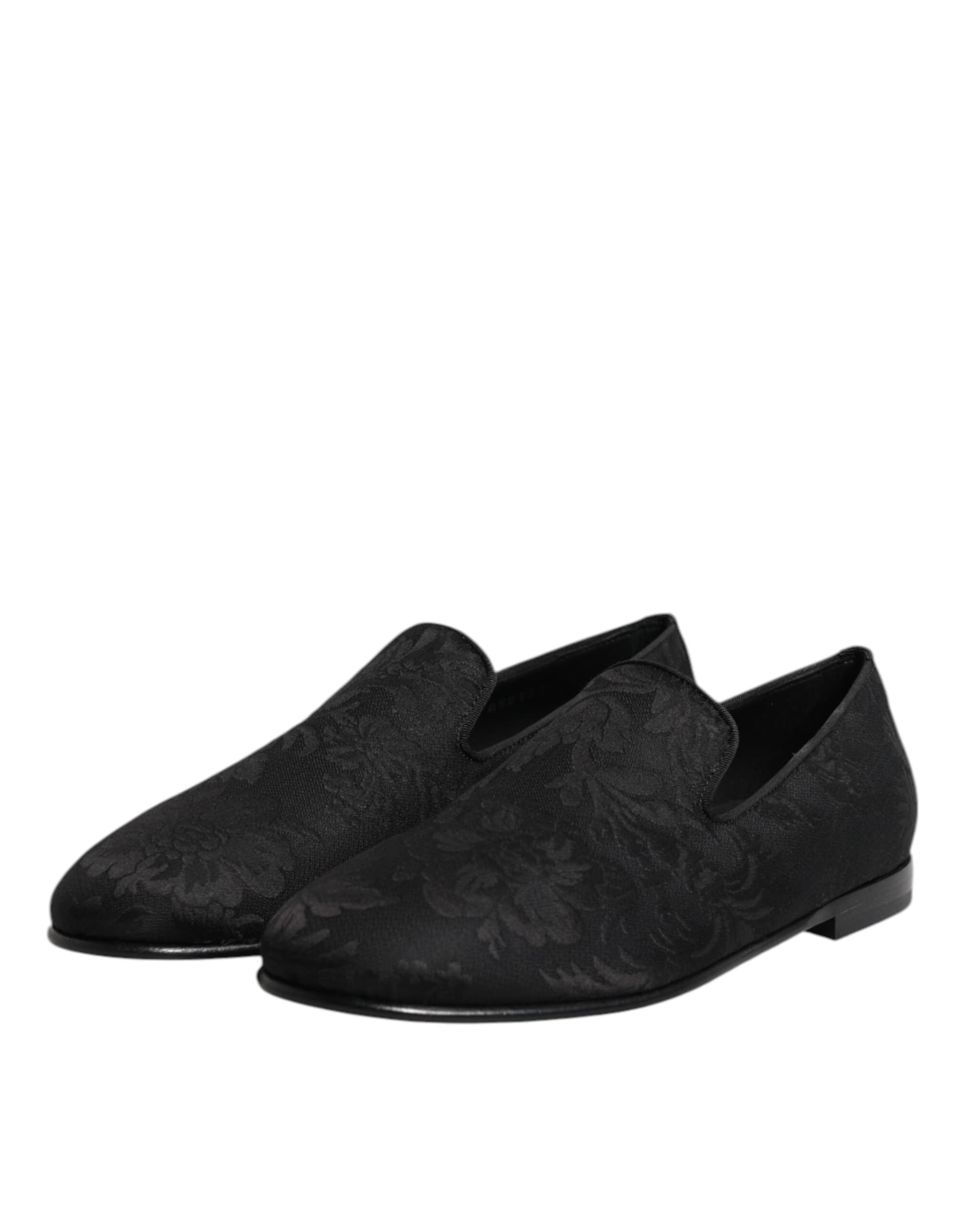 Dolce & Gabbana Black Floral Brocade Loafers Men Dress Shoes - 3