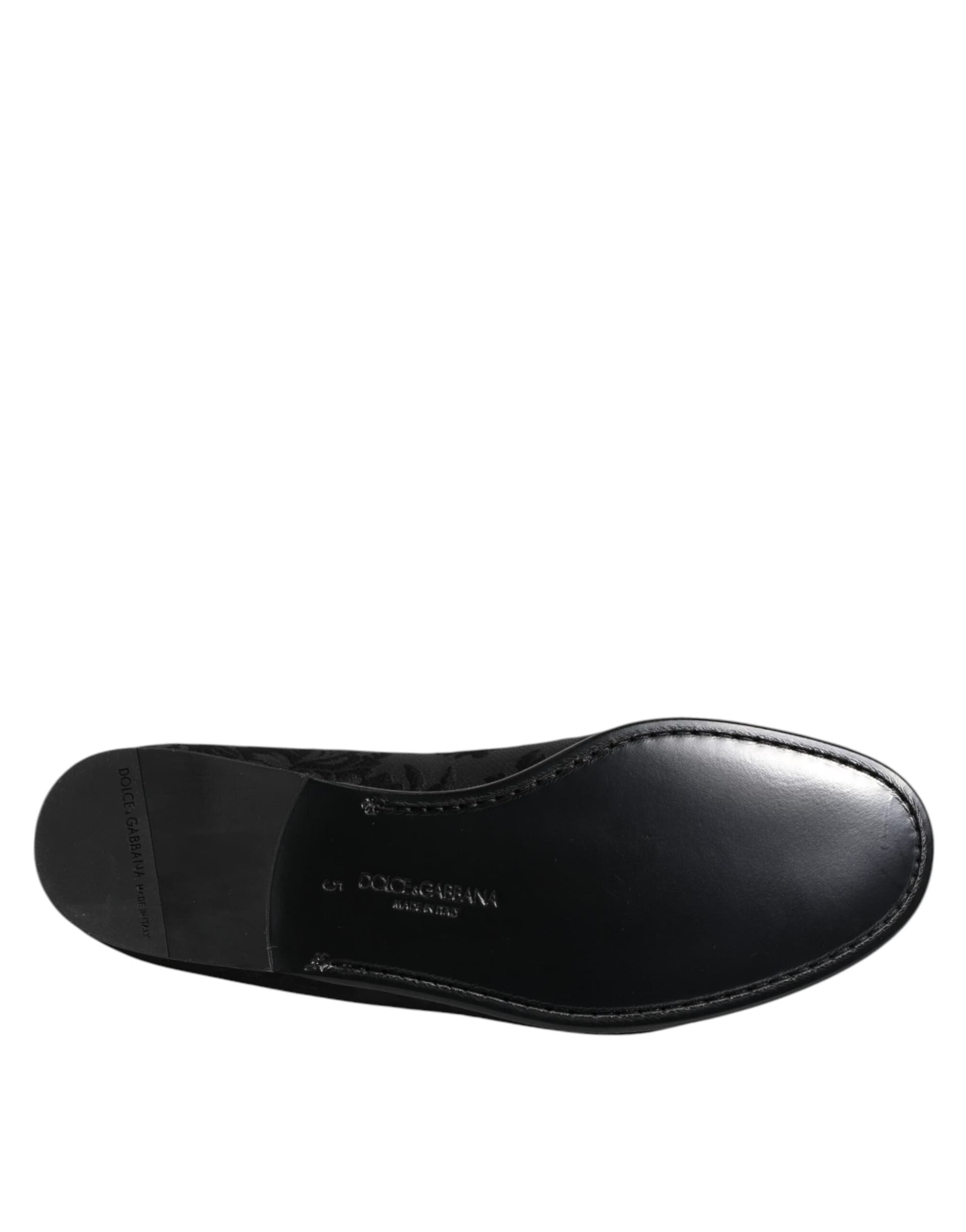 Dolce & Gabbana Black Floral Brocade Loafers Men Dress Shoes - 8