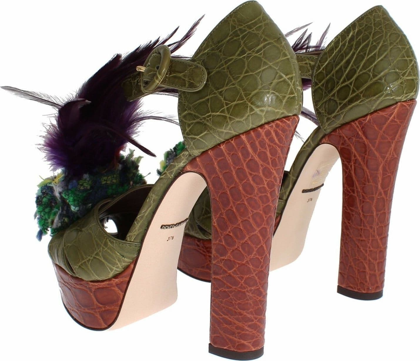 Dolce & Gabbana Green Leather Crystal Platform Sandal Shoes - 4