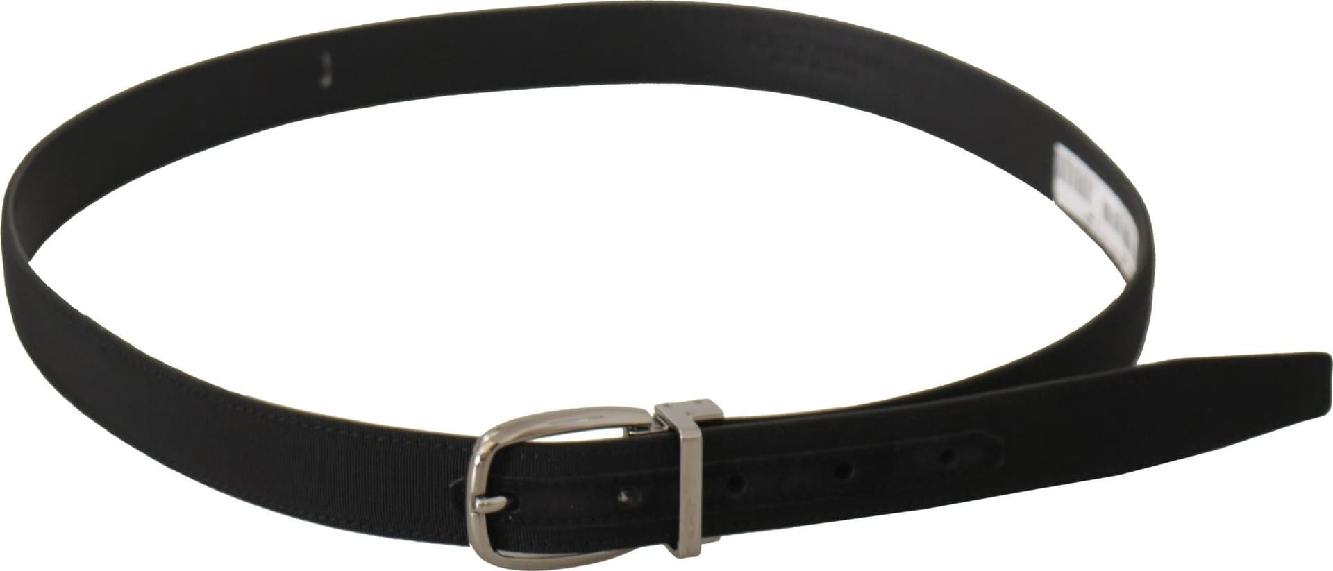 Dolce & Gabbana Black Calf Canvas Silver Tone Logo Metal Belt - 2