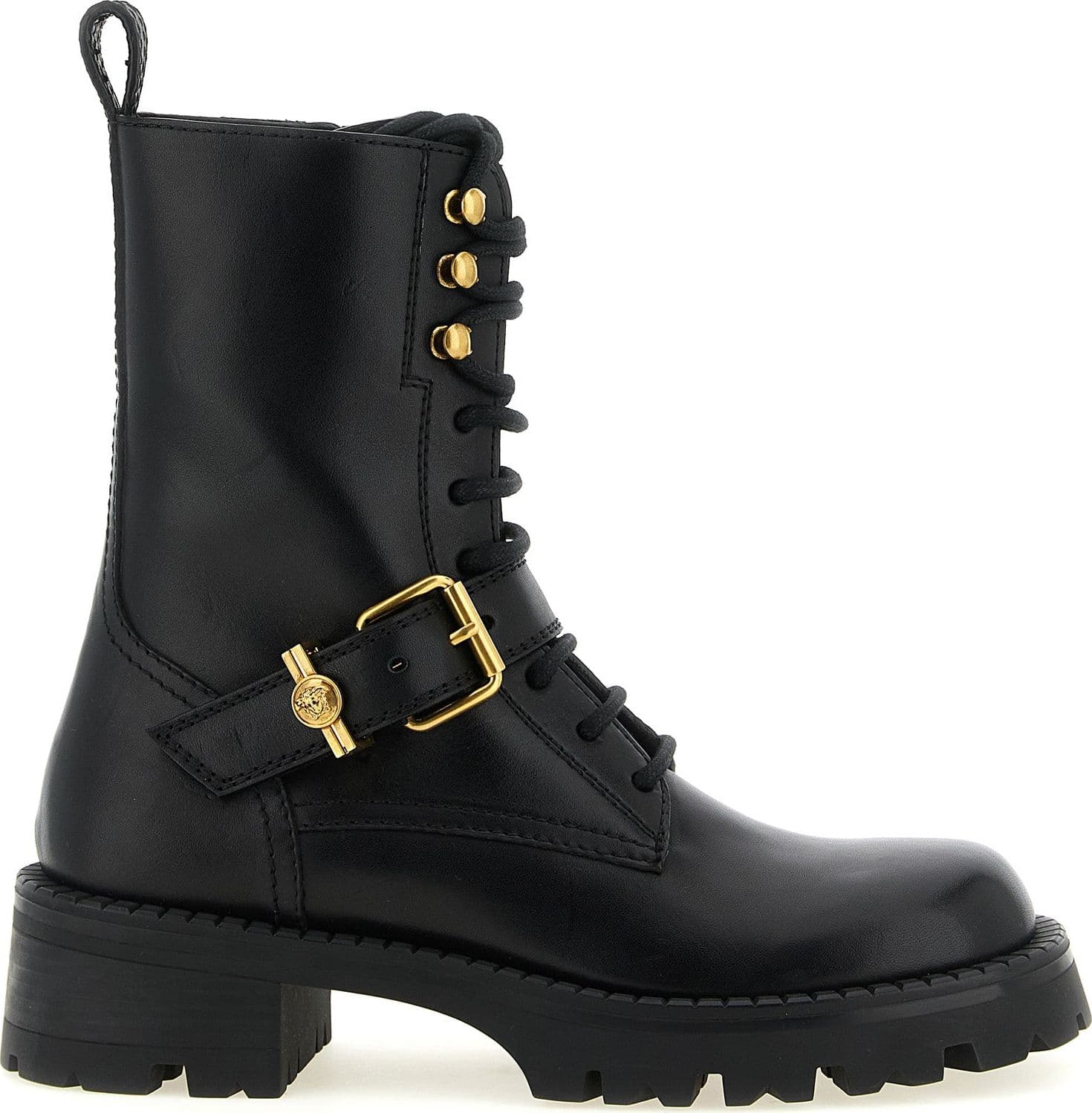 Versace Black Calfskin Lace-Up Boots