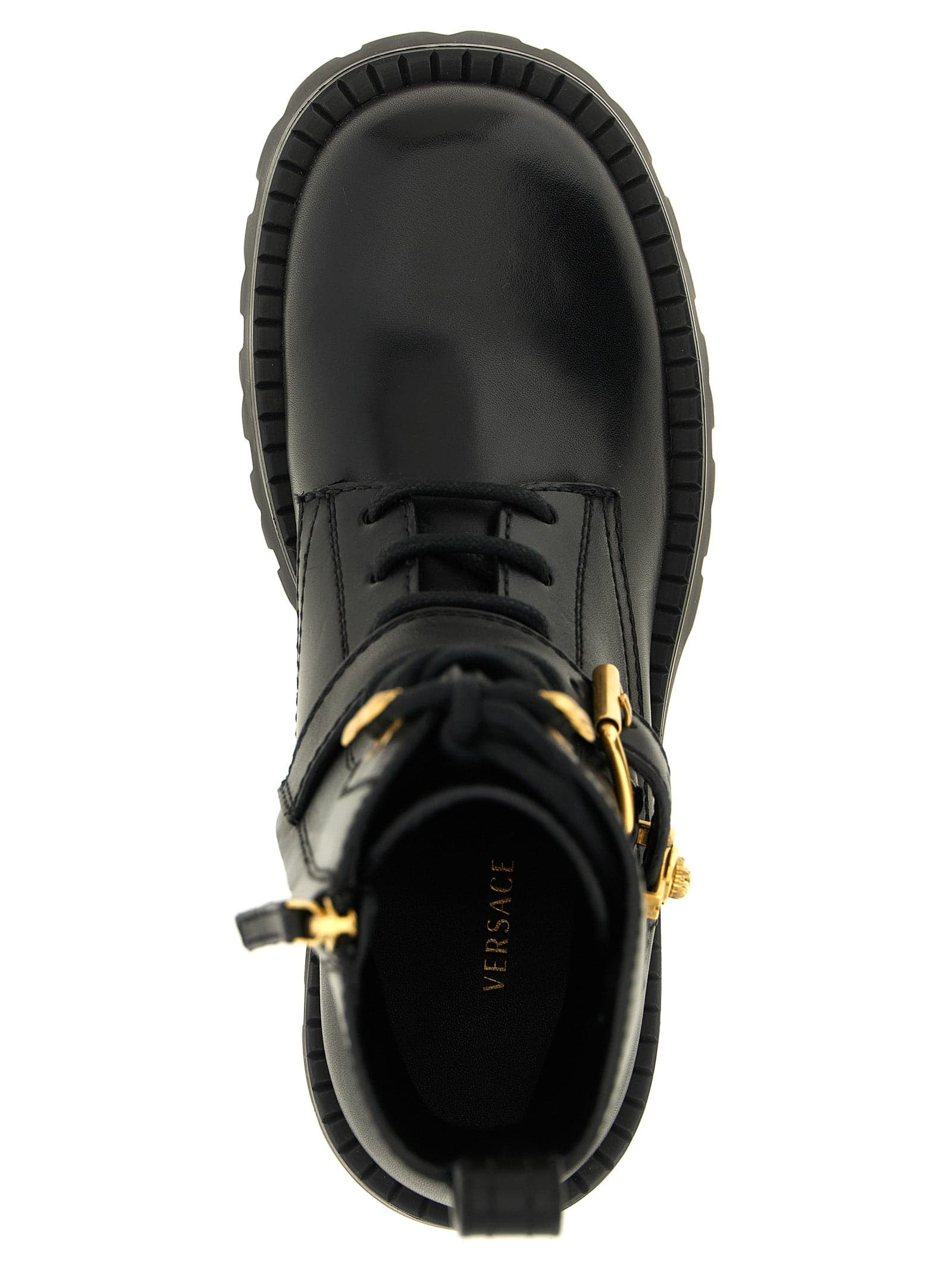 Versace Black Calfskin Lace-Up Boots - 4