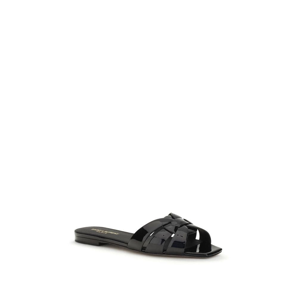 Saint Laurent Black Calf Leather Bos Taurus Flat Sandals - 2