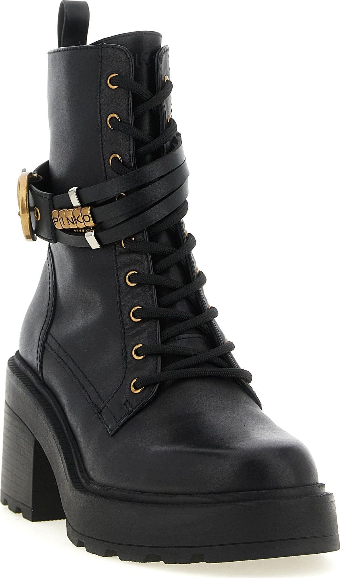 PINKO Black Cowhide Lace-Up Boots - 2