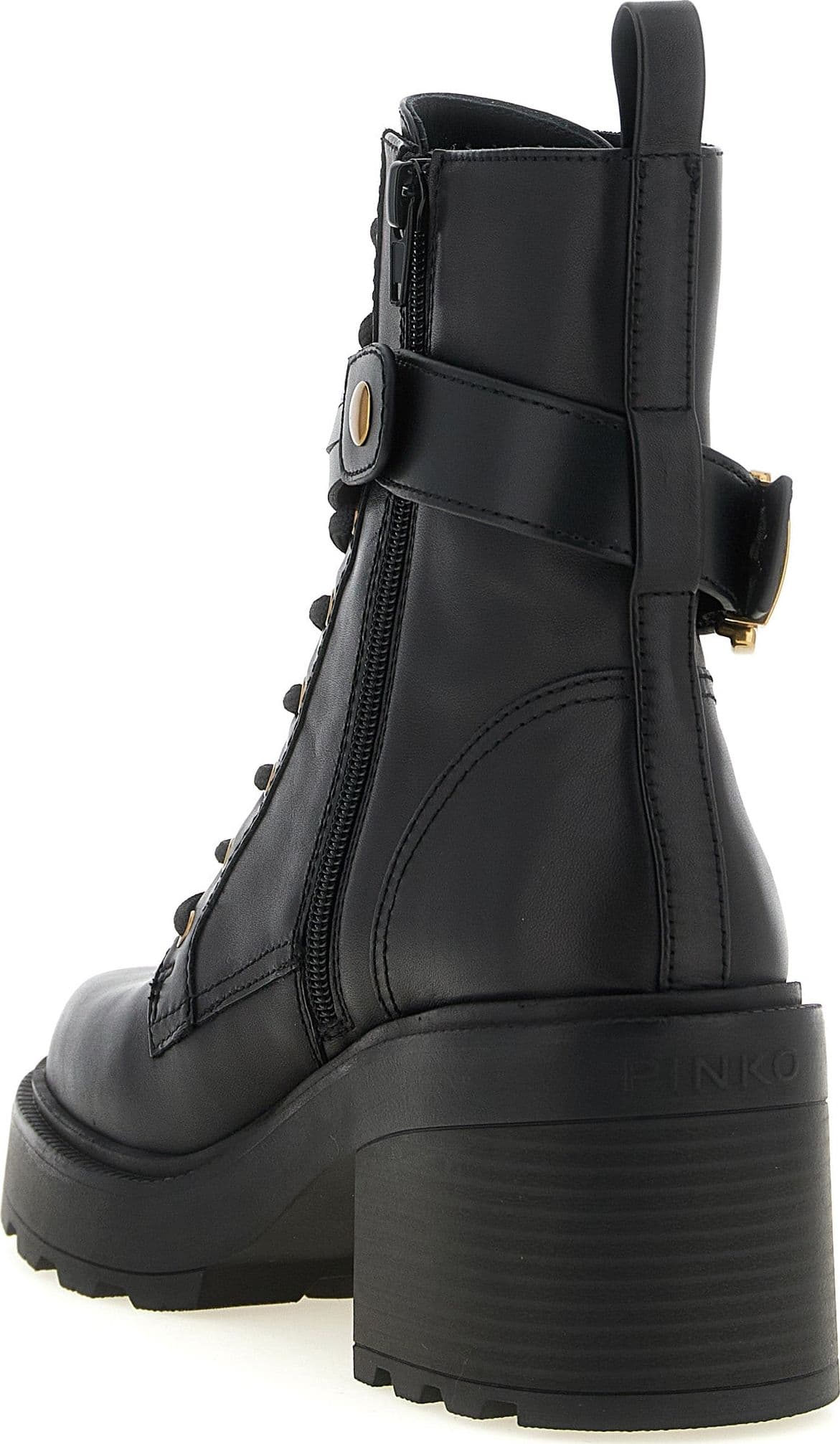 PINKO Black Cowhide Lace-Up Boots - 3